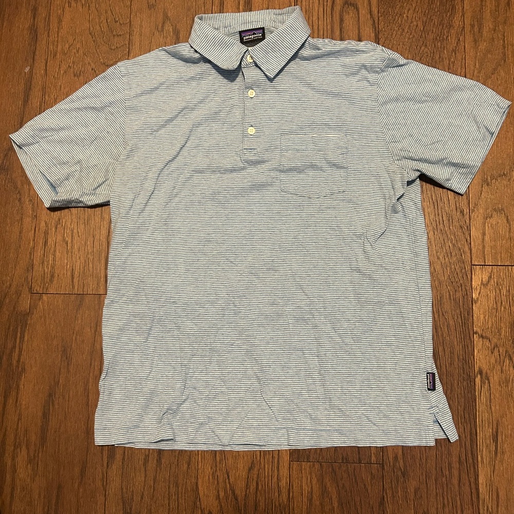 Men's Patagonia 100% Organic Cotton Blue Striped Polo Shirt